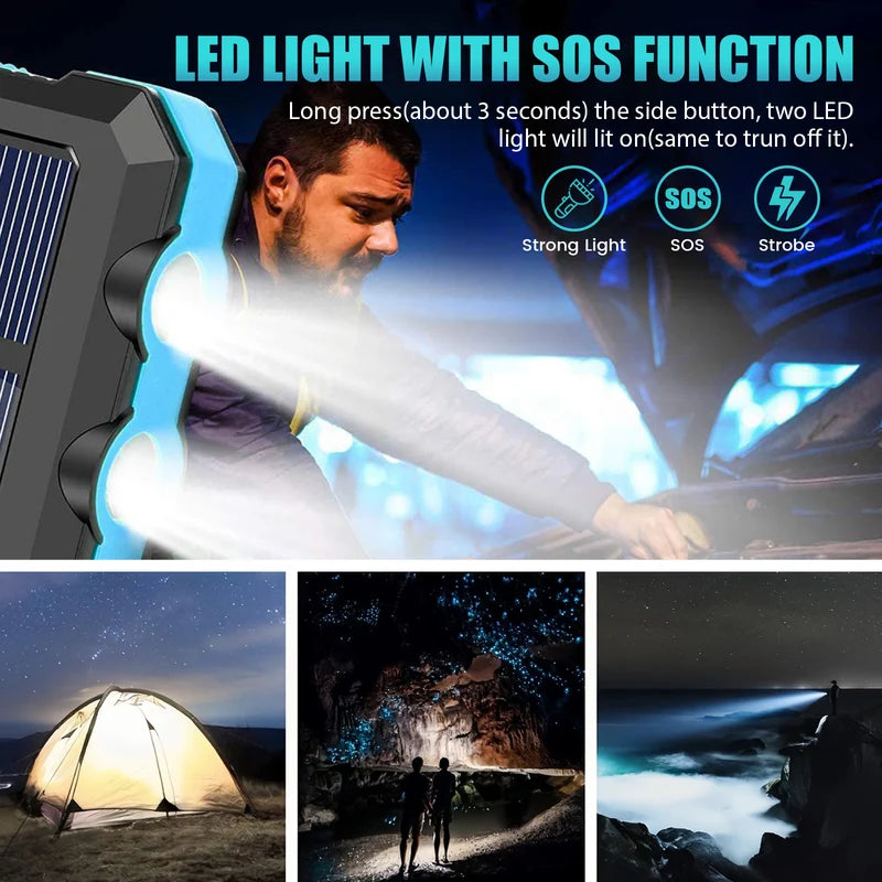 10,000mAh Solar Power Bank Waterproof Portable Charger with Dual USB & LED Flashlight