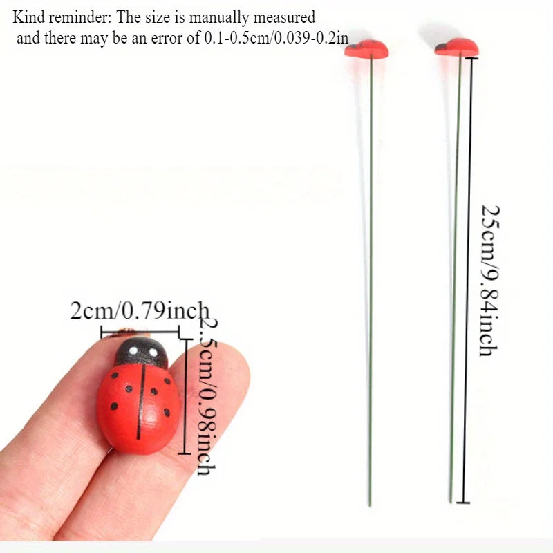 Wooden Ladybug Garden Stakes Set 10pcs Outdoor Yard Decor Easter Festival