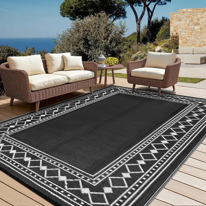 Outdoor Waterproof Reversible Rug 9x18ft for Patio, Deck, RV, Balcony
