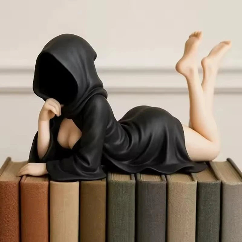 Gothic Woman Statue Masked Mysterious Decor Sculpture for Office Bedroom Home