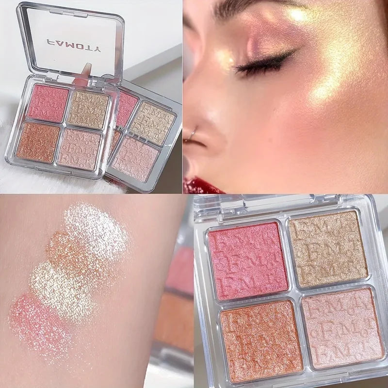 4 Color Highlighter Palette Makeup Illuminator Glitter Baked Powder Face Palette