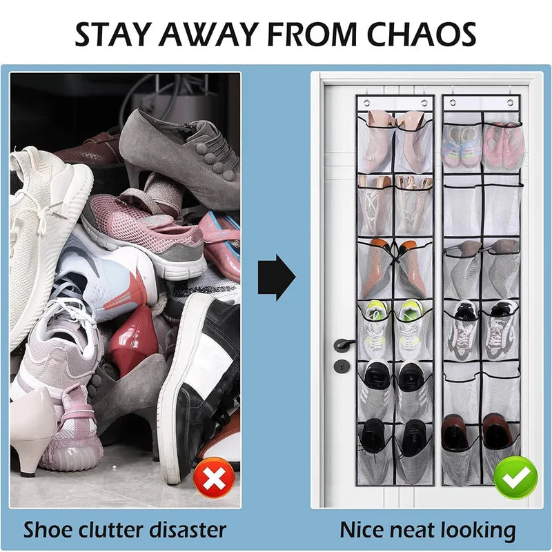 Over-the-Door Shoe Organizer with 12 Mesh Pockets - Large Storage Bag for Bedroom Closet