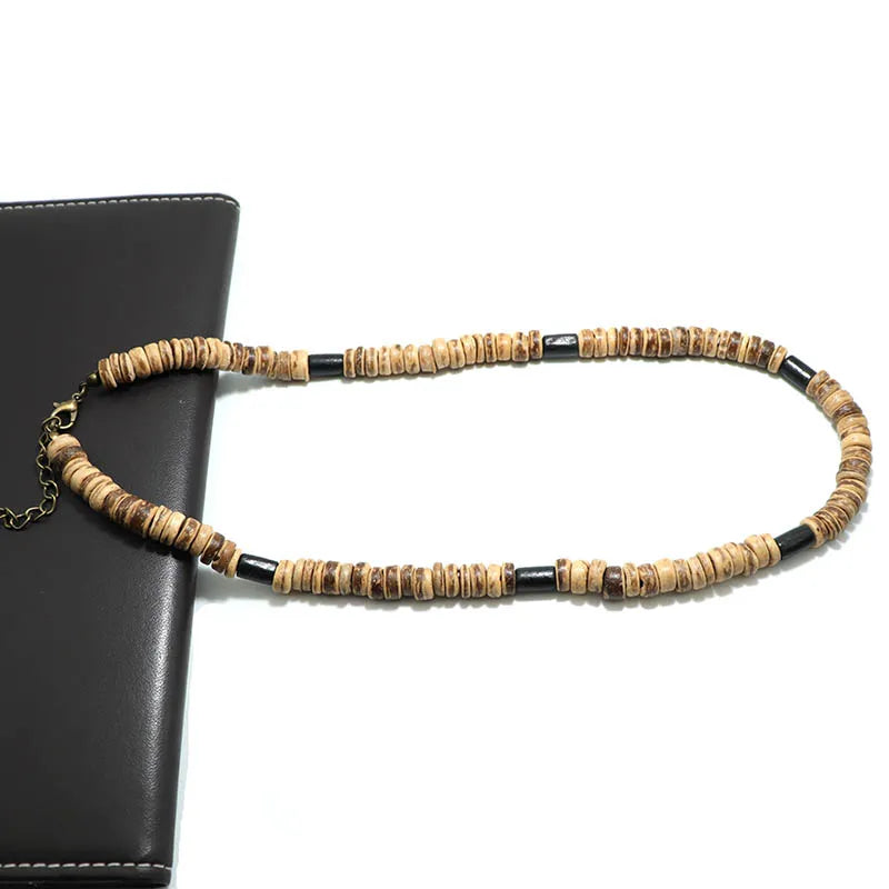 Natural Coconut Husk Necklace for Men Handmade Short Choker Collar - Gift for Him