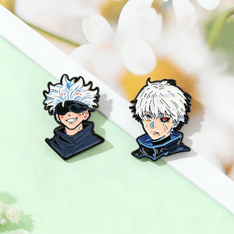 2Pcs Anime Character Lapel Pins - Kaneki Ken Gojō Satoru Enamel Brooches Gift