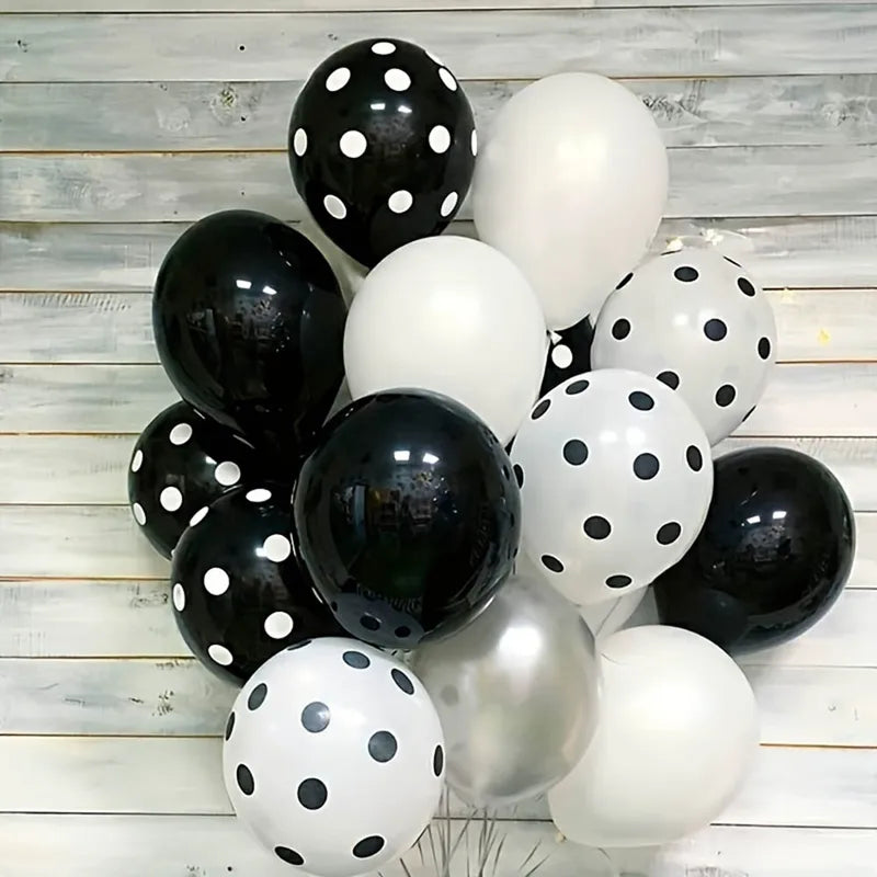 12 Pack 12-Inch Black and White Polka Dot Latex Balloons for Baby Shower Birthday Wedding