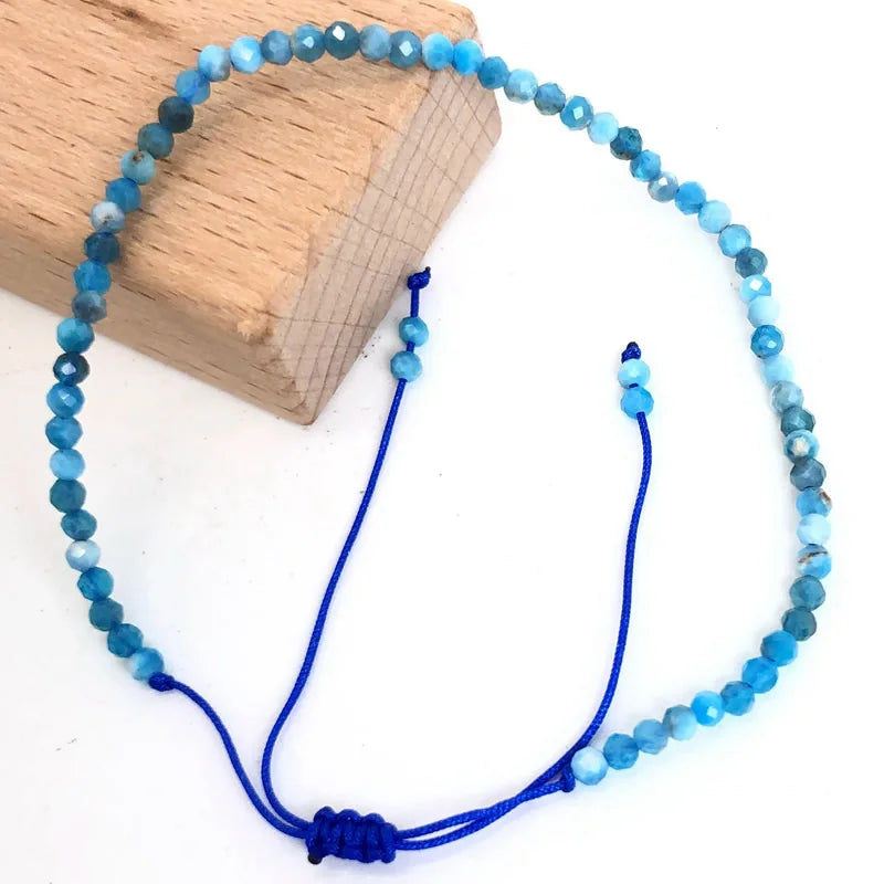 Natural Stone Beads Bracelet Jewelry 2MM Adjustable Mini Strand for Women Gift