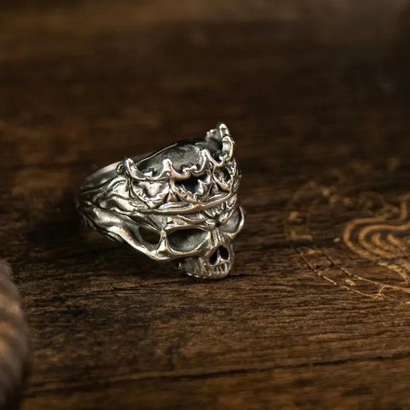 Retro Skull Ring for Men Silver Punk Gothic Rock Open Biker Jewelry Gift