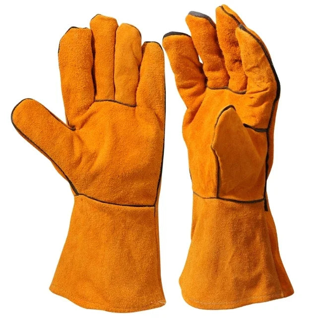Heat Resistant Welding Gloves with Leather for BBQ Oven Cooking & Gardening