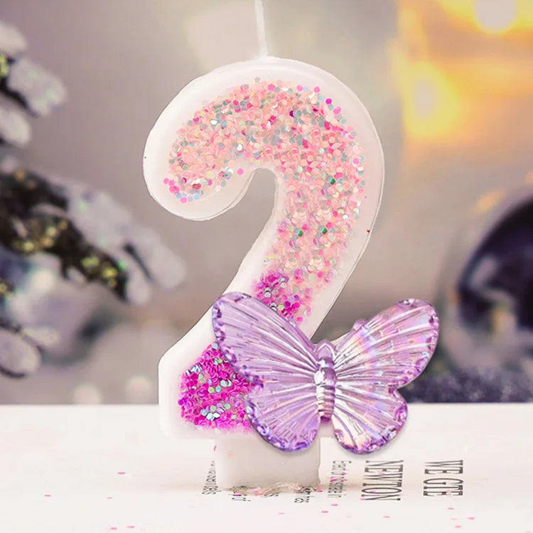 Gradual Change Purple Butterfly Digital Candle Creative Princess Birthday Decor