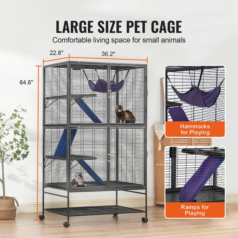 Large 4-Tier Metal Ferret Cage with Wheels & Multiple Platforms for Small Animals