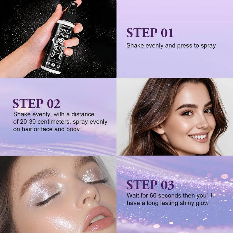 Body Glitter Spray for Hair Face & Body - Shimmer Highlighter Mist | Festival & Party Makeup