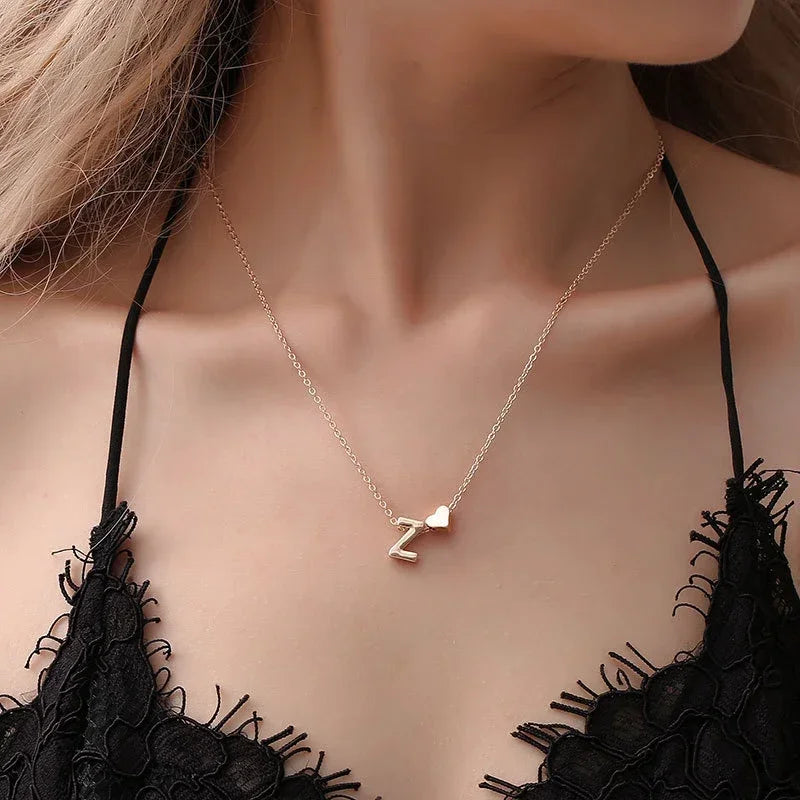 Initial Heart Pendant Necklace for Women - Dainty Gold Silver Jewelry Gift