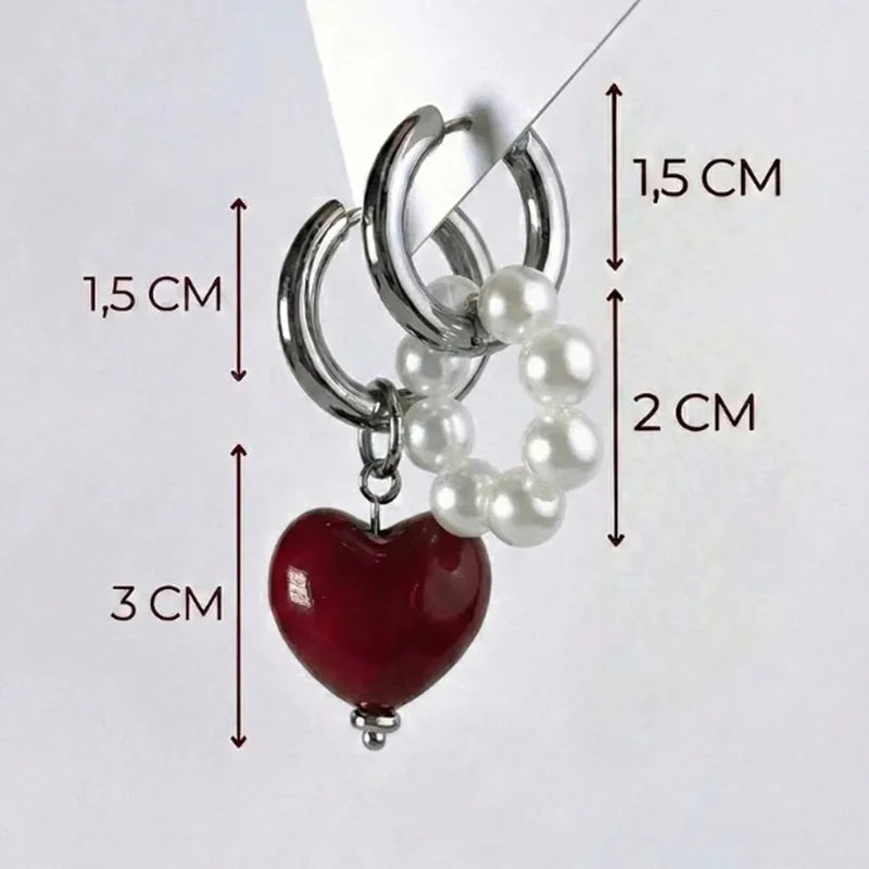 Geometric Irregular Stereo Heart-Shaped Earrings for Women - Asymmetrical Pearl Jewelry
