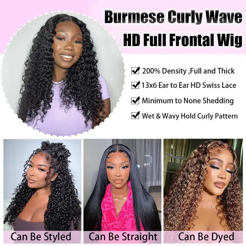 Curly Human Hair Wig with Spiral Curls, Lace Front, 200-220% Density, Pre-Plucked