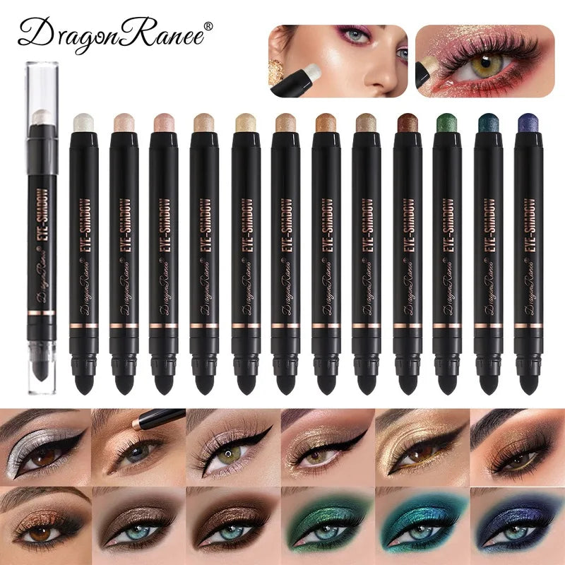Dual-Ended Metallic Eyeshadow Stick & Highlighter Pencil Waterproof Glitter Makeup