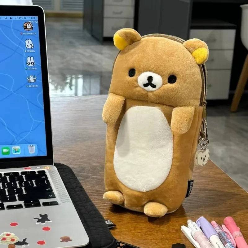 Cute Rilakkuma Plush Pencil Case Storage Bag for Kids - Cartoon School Stationery