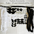 Black and White Material Package with Lace Card & Fan Handmade Accessory Set