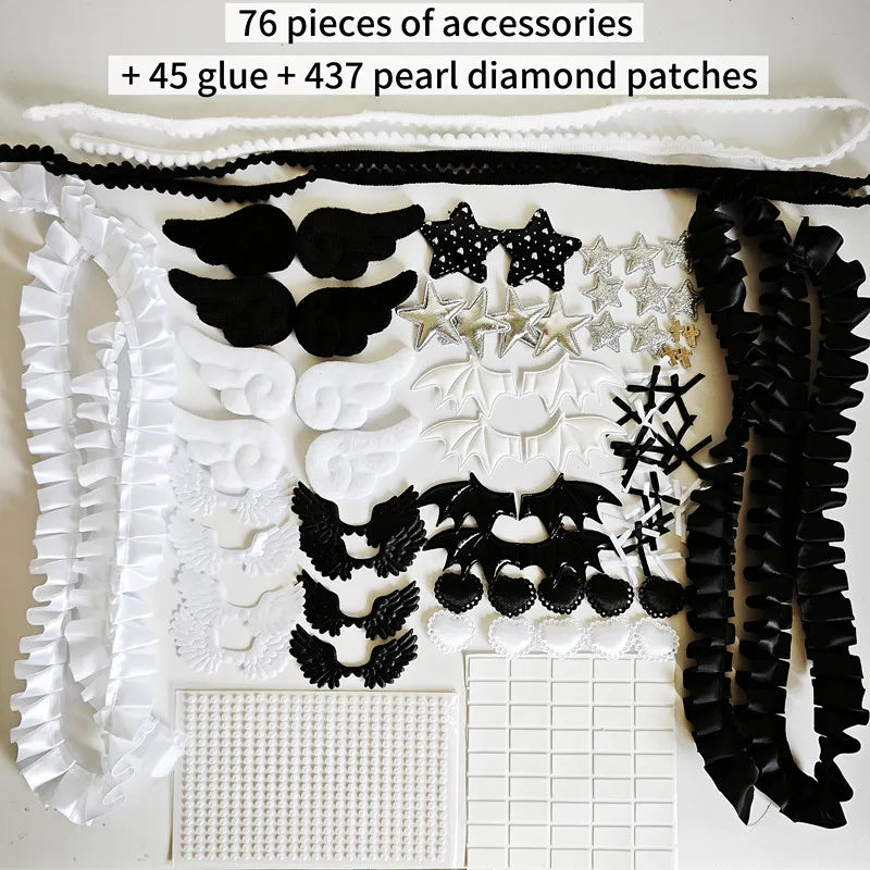 Black and White Material Package with Lace Card & Fan Handmade Accessory Set