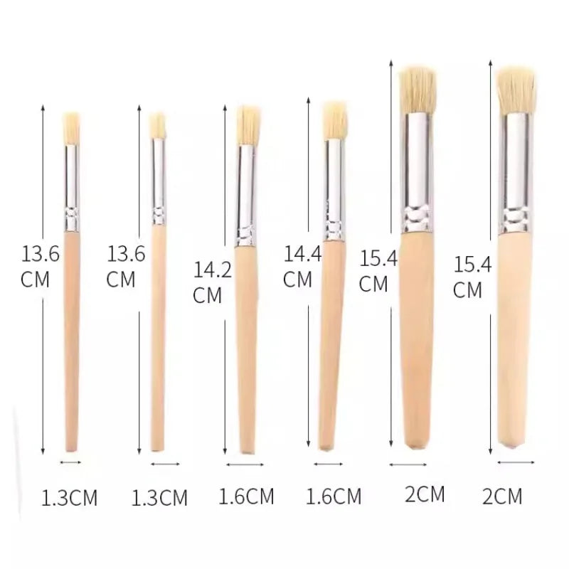 Professional Hollow Handle Paint Brush Set - Pig Bristle Round & Flat Head Art Brushes