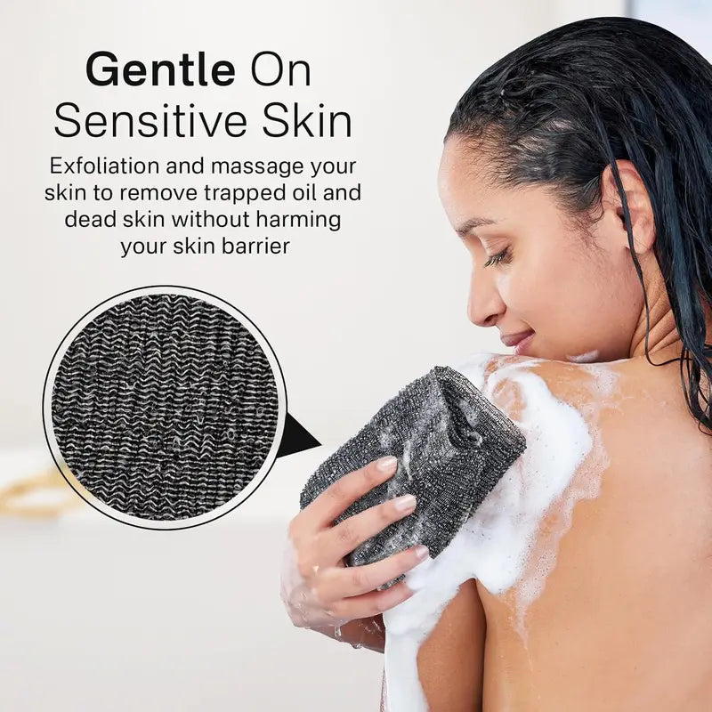 Exfoliating Bath Towel & Back Scrubber Set - Soft Shower Sponge for Body Cleansing