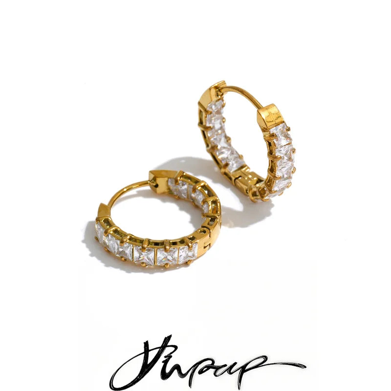 Stainless Steel Cubic Zirconia Hoop Earrings for Women - Shiny Daily Jewelry
