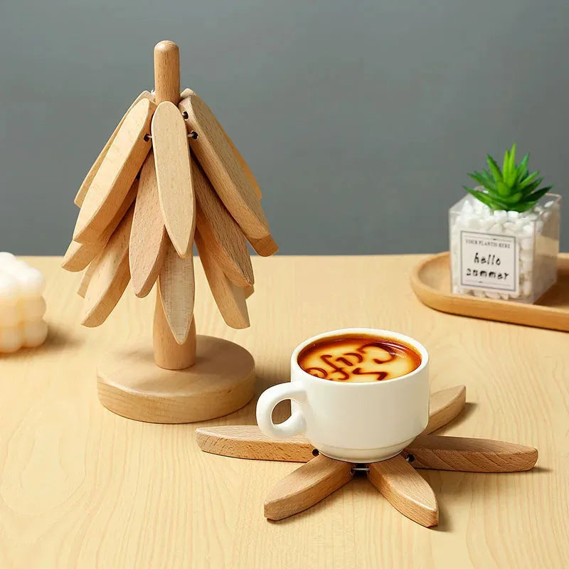 Wooden Tree Design Trivets Set - Heat Resistant Table Mats & Coasters