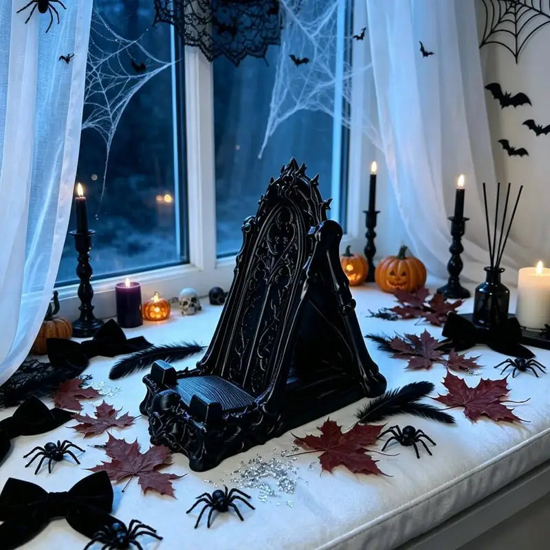 Gothic Skull Phone Stand - 3D Printed Dark Decor for Desktop & Halloween