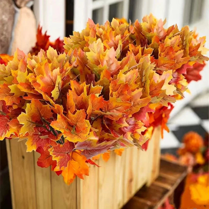 Artificial Autumn Maple Leaves 10Pcs Fall Leaf Stems for Thanksgiving & Halloween Decor