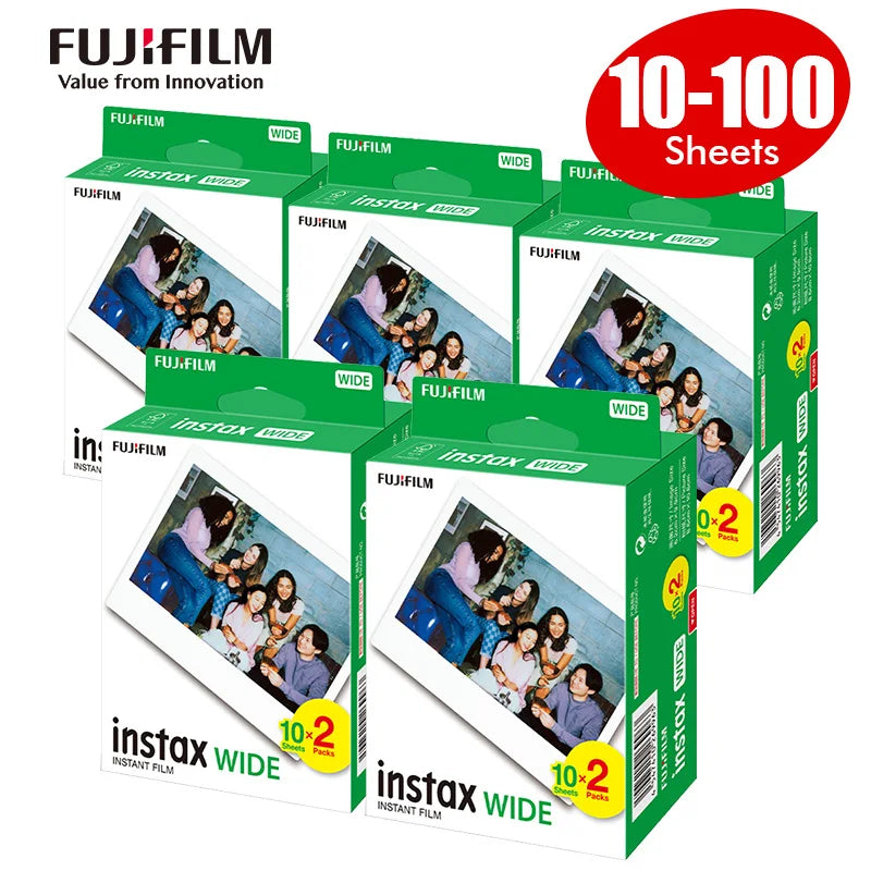 Instant Film Sheets for Fuji Instax Cameras - 10-100 White Edge Photo Paper
