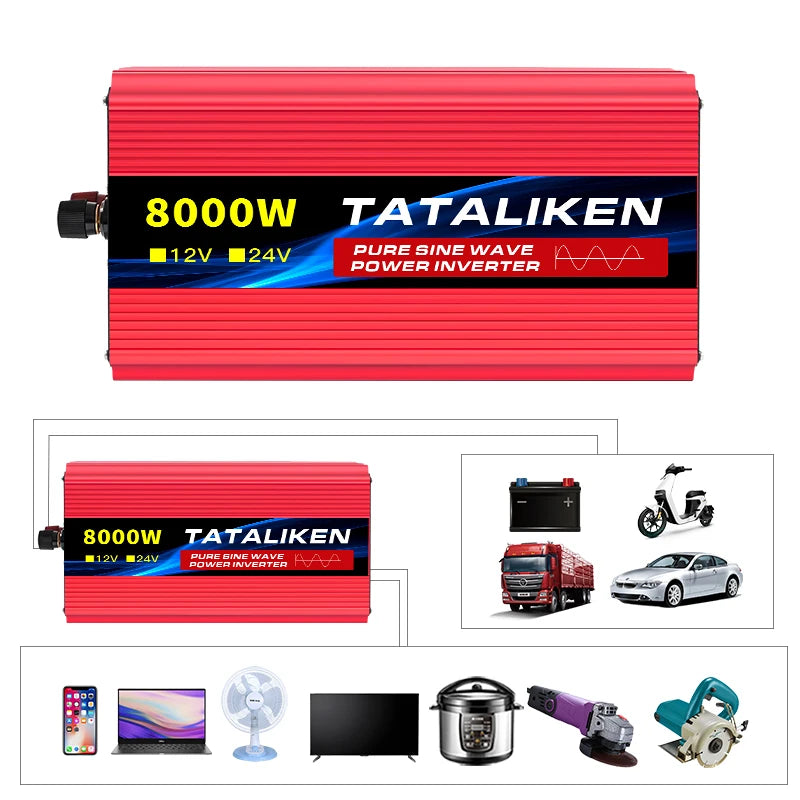 5000W-10000W Pure Sine Wave Inverter DC to AC Power Converter Car Solar Generator