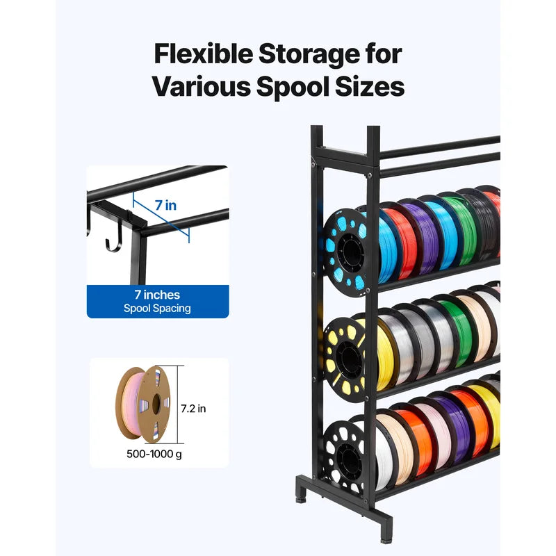 7-Tier Filament Storage Rack for 3D Printer Spools - Space-Saving Organizer