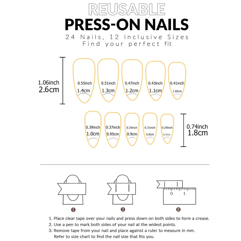Medium Almond Black Press On Nails 24-Pack - Shimmering Ballerina Style