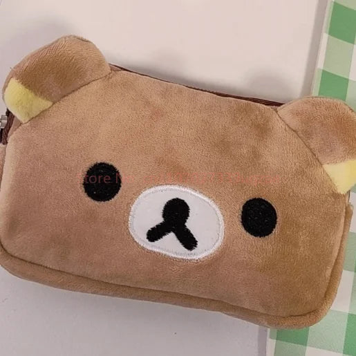 Cute Rilakkuma Coin Purse and Makeup Organizer Bag - Kawaii Plush Storage for Girls