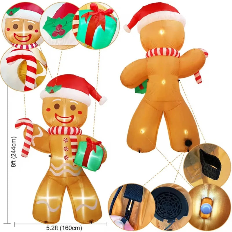 8FT Christmas Inflatable Gingerbread Man with LED Lights Outdoor Yard Decoration
