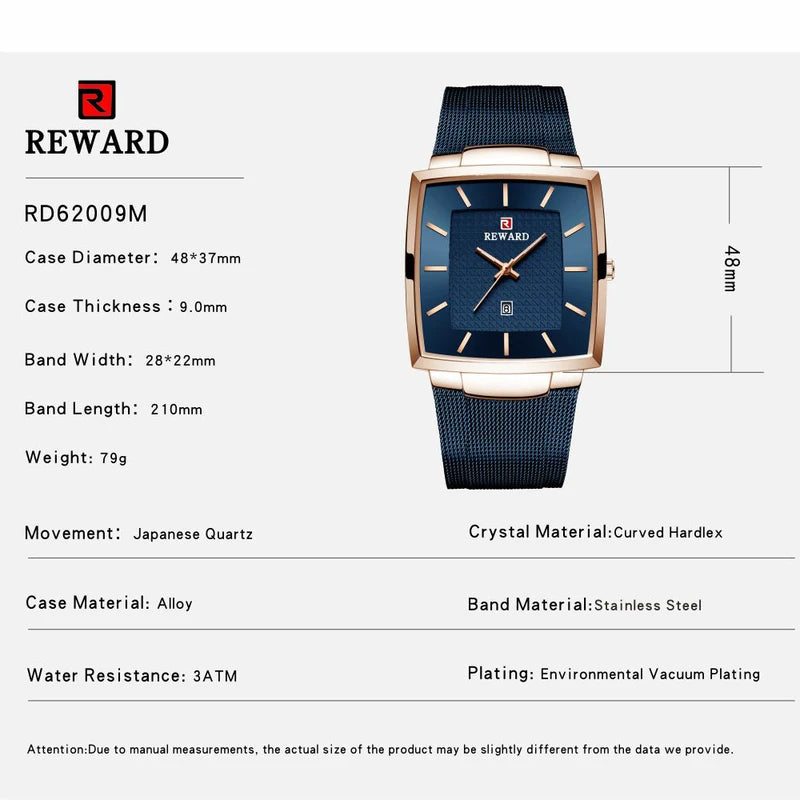 Luxury Men's Square Stainless Steel Waterproof Quartz Wristwatch – Top Brand