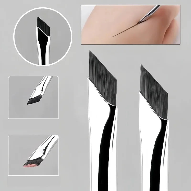 Ultra Thin Fine Eyeliner & Eyebrow Makeup Brush Set - Precise Flat Angled Tools