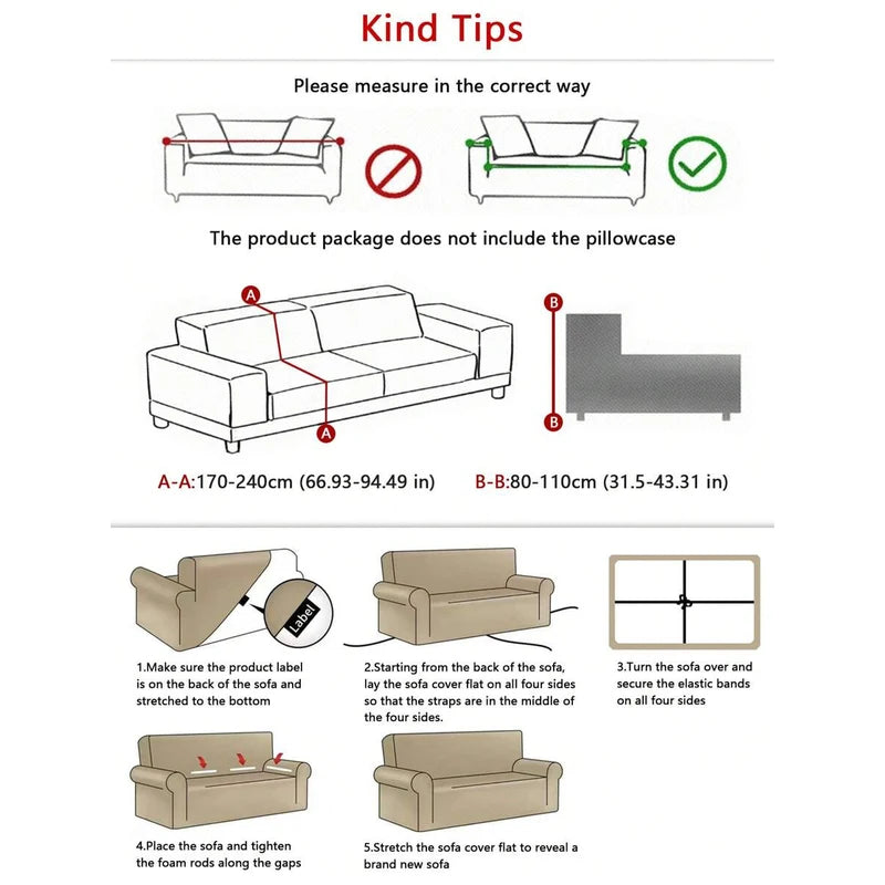Jacquard Leaves Pattern Sofa Slipcover - Non-Slip Stretch Protector for L-Shaped & Sectional Sofas
