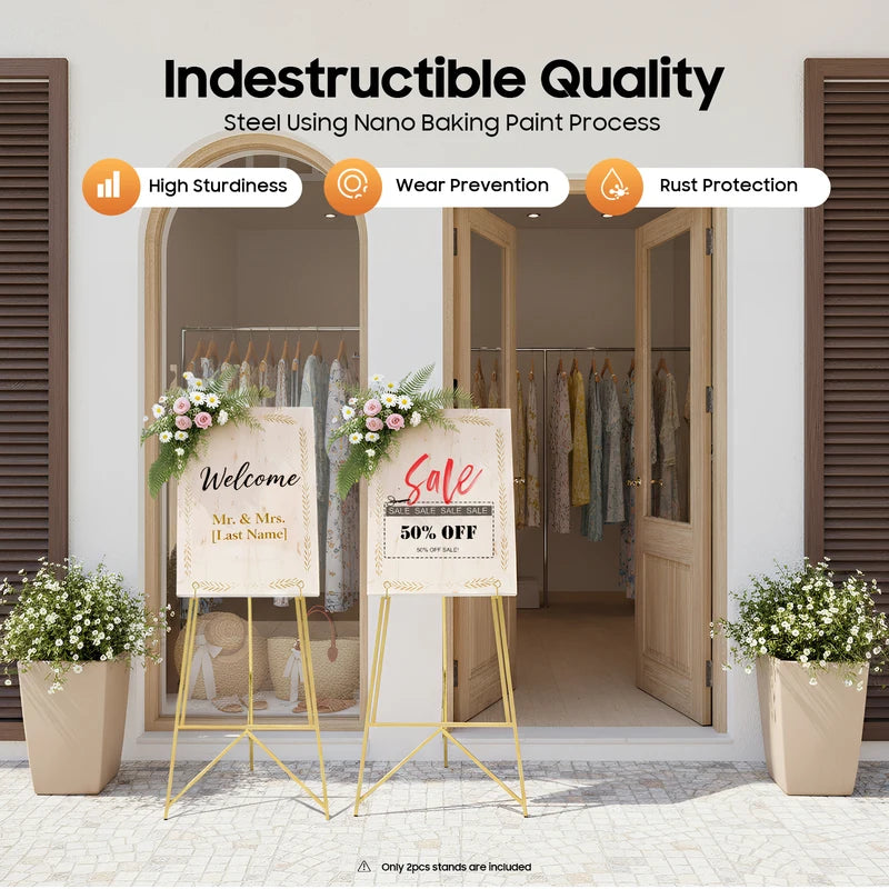 Gold Display Easel Stand 2 Pack Adjustable Poster Frame Floor Sign for Wedding & Events