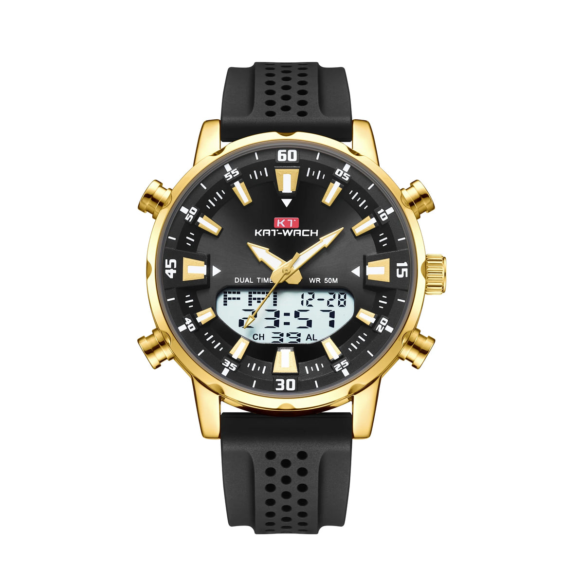 Men's Quartz Waterproof Watch with Multiple Time Zones and LED Backlight