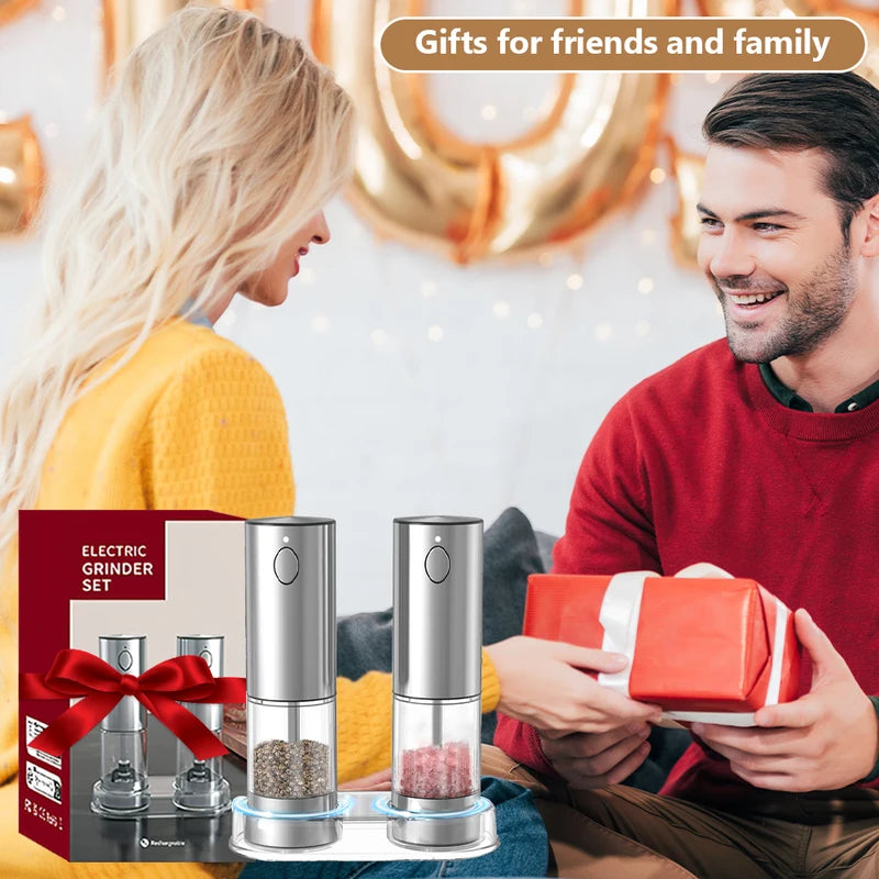 Electric Salt and Pepper Grinder Set USB Rechargeable Adjustable Coarseness Kitchen Tool