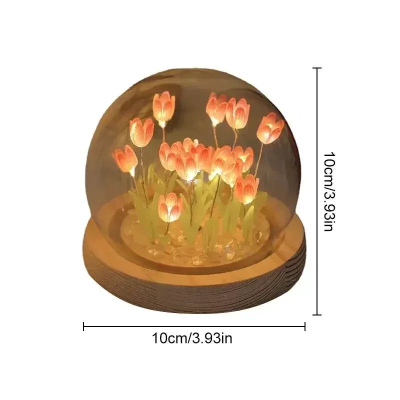 DIY Tulip Night Light with Wooden Base - Handmade LED Bedroom Decor