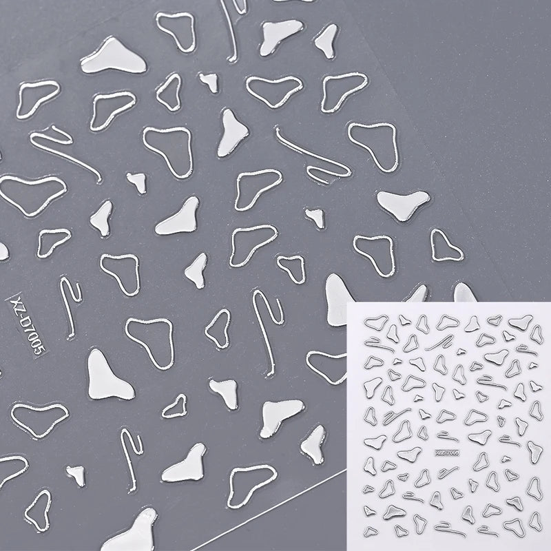 12pcs 3D Metallic Nail Stickers Chrome Stars Hearts Irregular Flames Self-Adhesive Manicure Decals