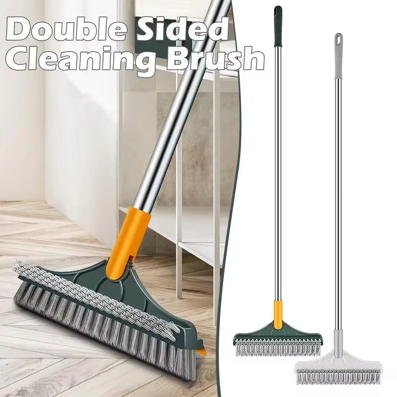 3 in 1 Long Handle Floor Scrub Brush with Steel Stainless Steel Bathroom Cleaning Tool
