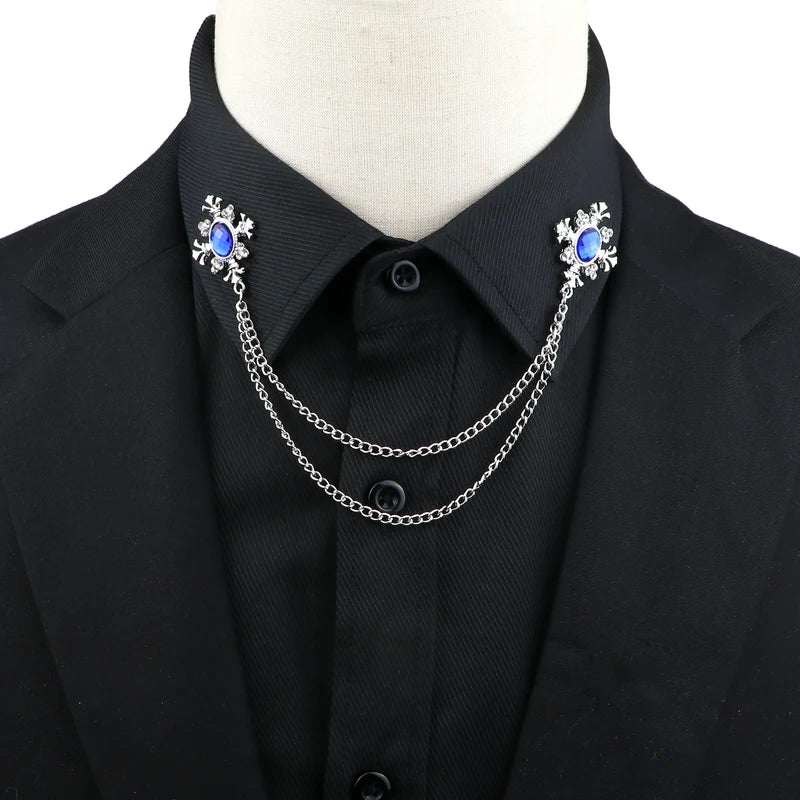 Men's Tassel Brooch Pin Crystal Cross Chain Lapel Pin Wedding Accessories