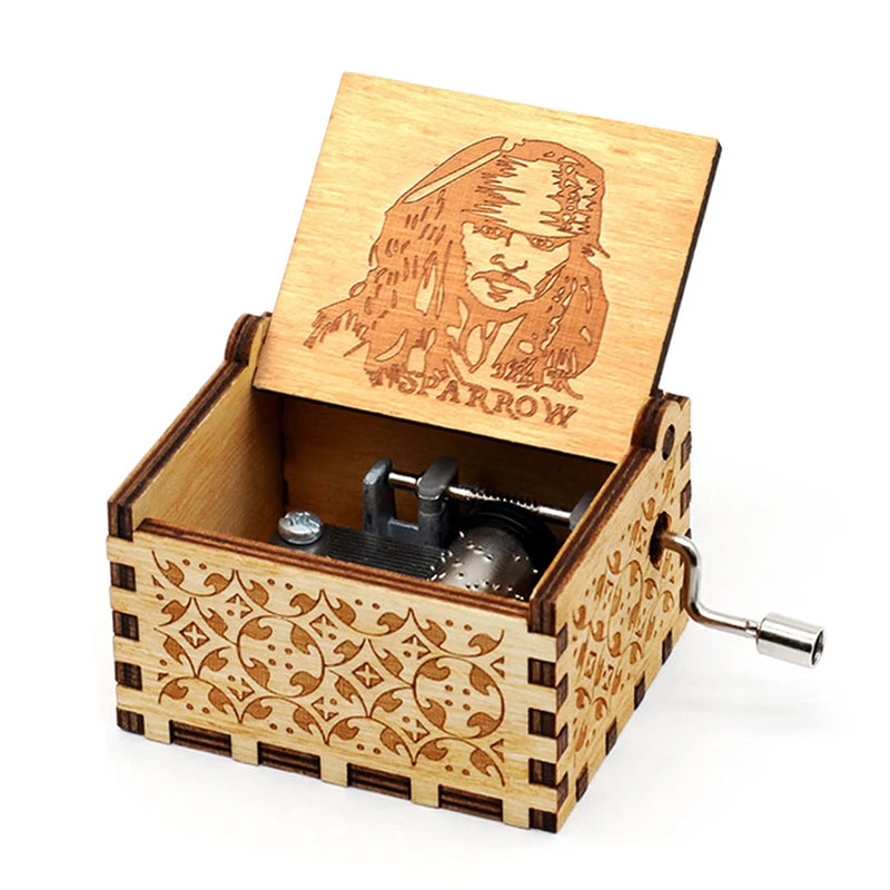 Wooden Music Box with Anime Pirate Figures - Pirate Of The Caribbean Gift