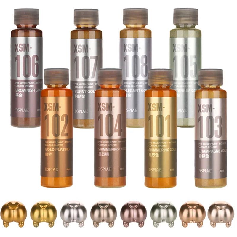 Water-Based Metallic Paint Set for Model Hobby Airbrush 50ML - Multiple Colors