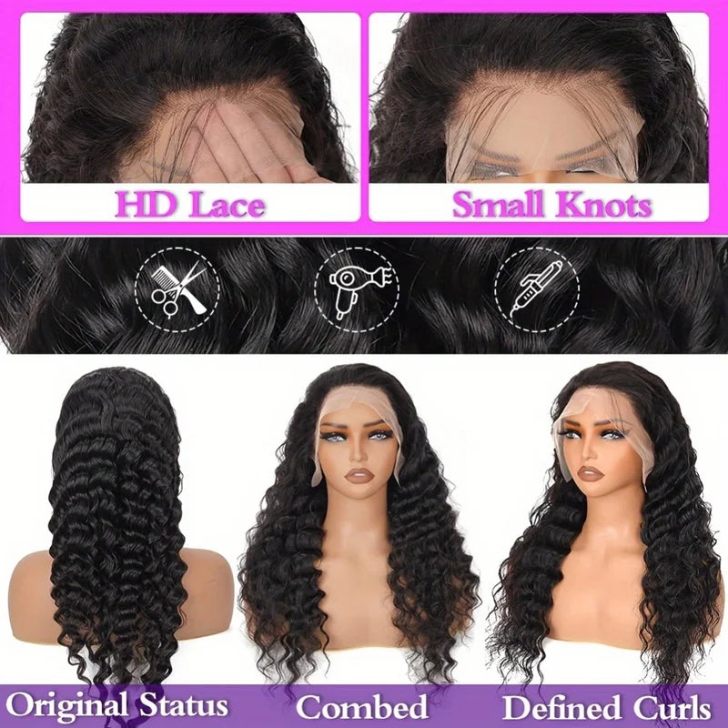Deep Wave Human Hair Wig with Swiss Lace Glueless 18-22in Options for Women