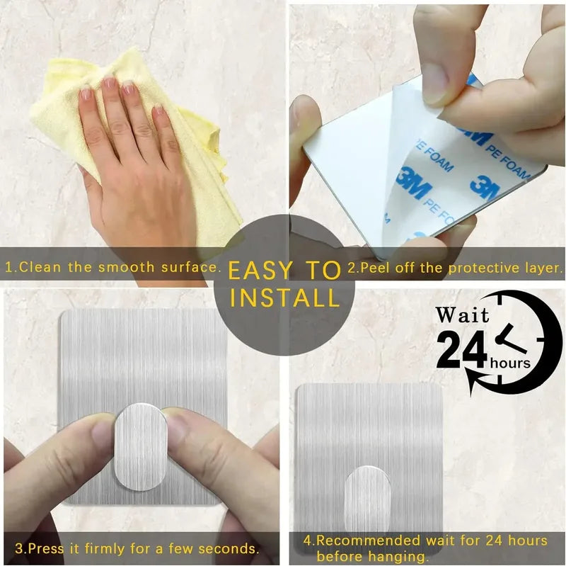 4PCS Stainless Steel Wall Mount Hooks Self-Adhesive Key Towel Jacket Bag Rack