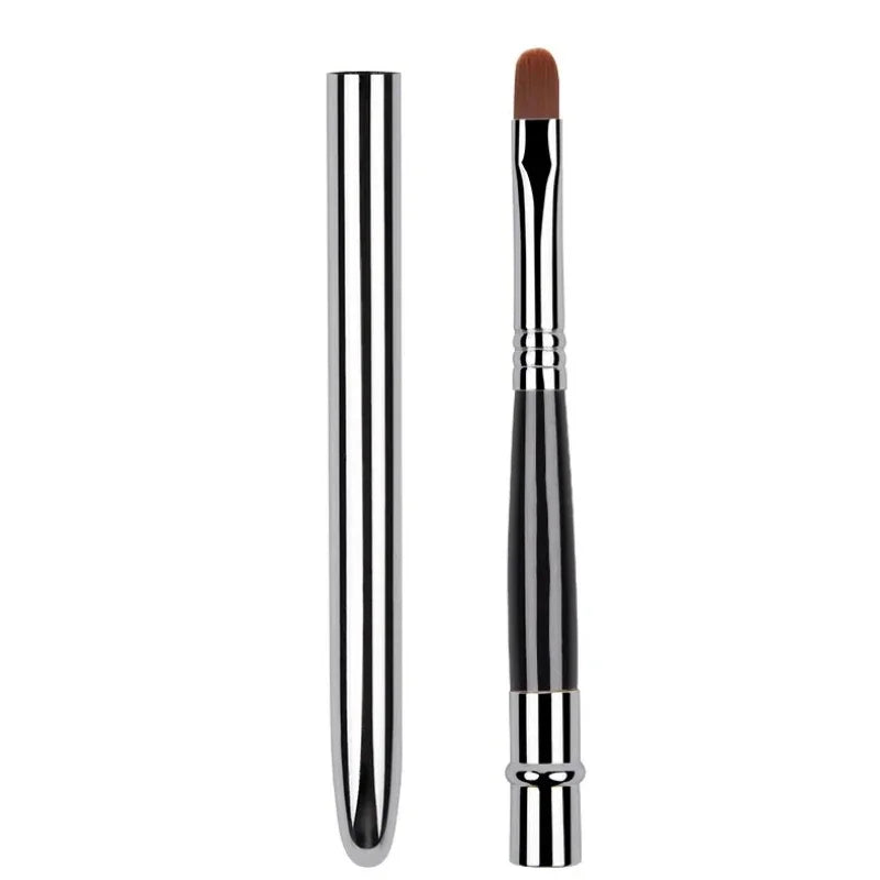 Portable Lip Gloss Brush Pen with Metal Handle and Protective Cap - Makeup Tool