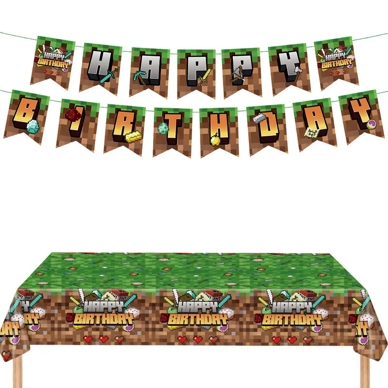 Pixel Birthday Party Decoration Set - Tableware for Halloween & Themed Events